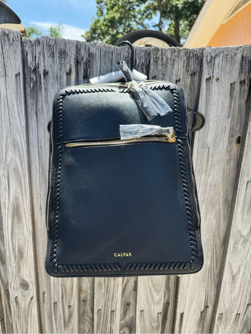 CALPAK Black Leather Laptop Backpack